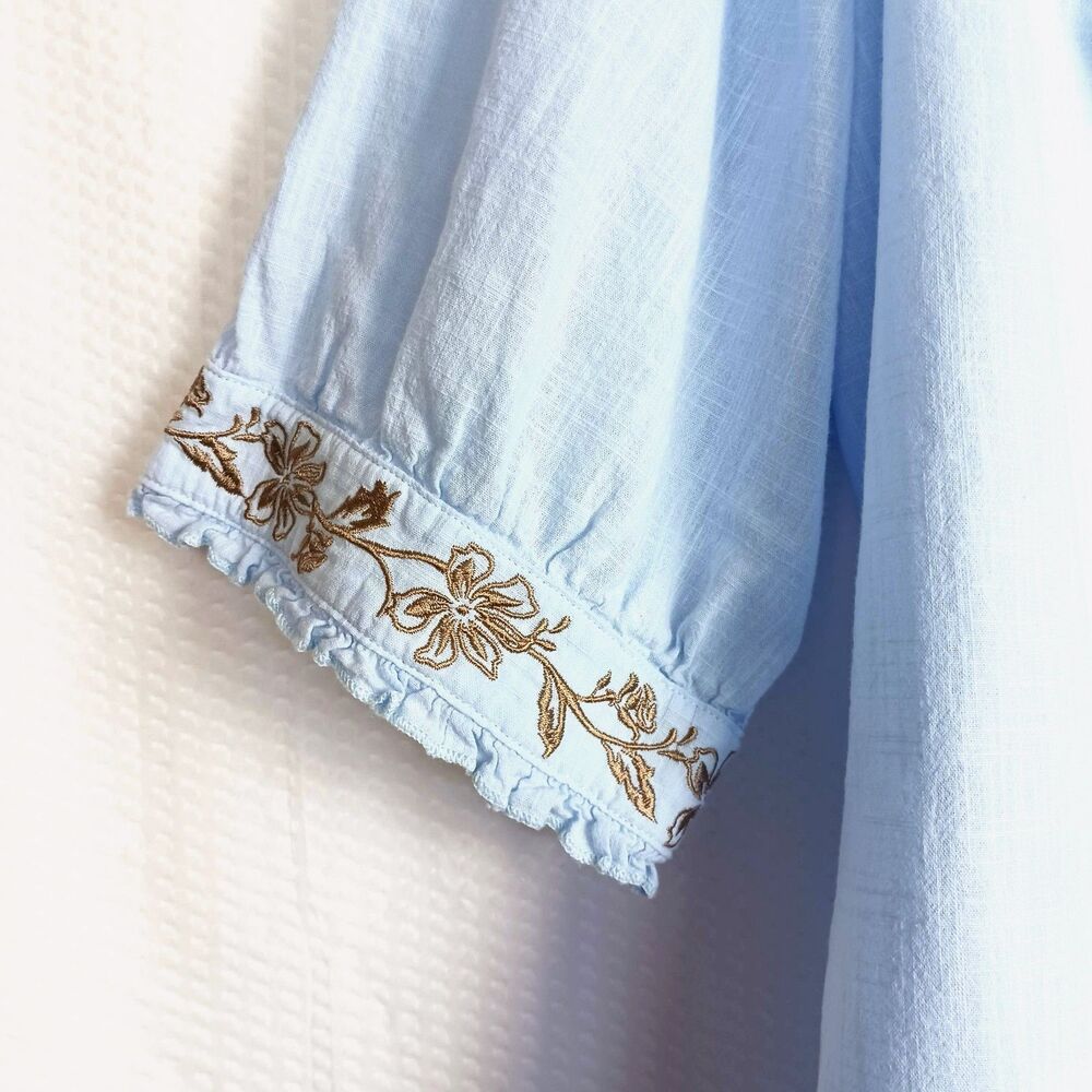 Bloomchic Cotton Boho Blouse Blue w Brown Embroidery Size 26/4X - Picture 4 of 10